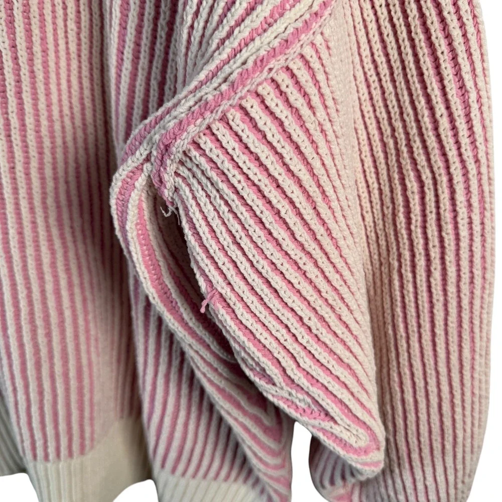 Aerie Women's L Pink Cream Striped Oversized Sweater Cozy Minimalist - Picture 6 of 8
